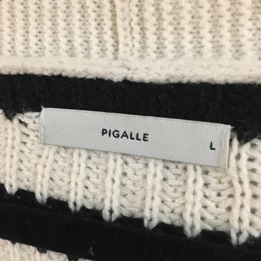 Pigalle Stripe Knit Cardigan Sweater Large Black White Relaxed Fit Boxy Crop - Picture 2 of 8